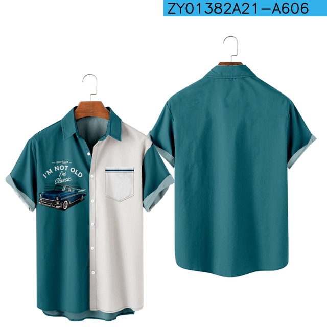 Camisa estampada digital 3D para hombres nuevos transfronterizos Camisa hawaiana de solapa de manga corta simple casual