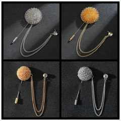 Korean Version Men's Style Flower Ball Chain Tassel Fashion Brooch Suit Matching Spherical Boutonniere Long Needle Lightweight Brooch