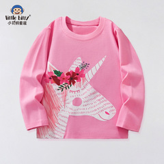 2025 女の子の新しい長袖 Tシャツ秋子供服トップピンク子供底シャツ漫画ヨーロッパとアメリカ