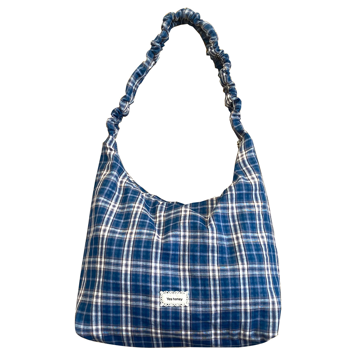 Korean Style Plaid Pleated Crossbody Bag - Large Capacity Academy Style Versatile Shoulder Bag For Women, Spring/Summer Fabric Bag - Thumbnail 5