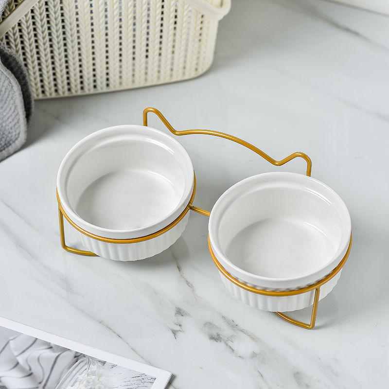 Cerámica doble cuenco cuello para perro y gato cuenco para mascotas cuenco para perros cuenco para perros cuenco para gatos cuenco alimentador para mascotas