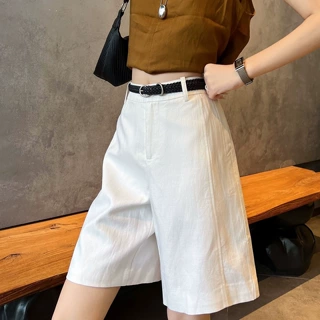 白色亚麻短裤女2026夏季新款老钱风松弛透气直筒天丝麻休闲五分裤