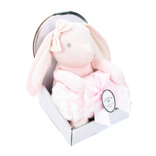 婴儿法兰绒毛毯可爱安抚玩偶满月礼盒新生儿组合装哄睡宝宝盖毯