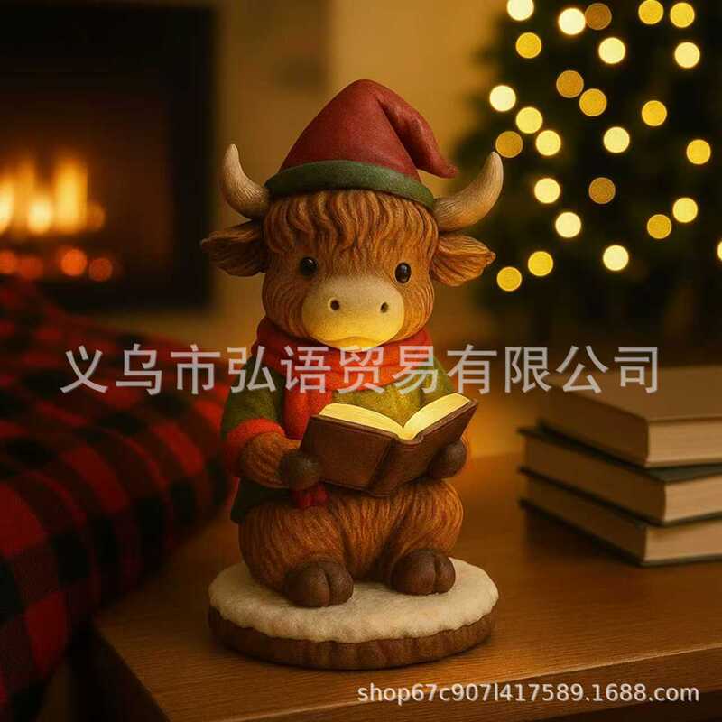 跨境创意圣诞节装饰小牛小夜灯可爱卡通动物雕像家居桌面摆件|undefined
