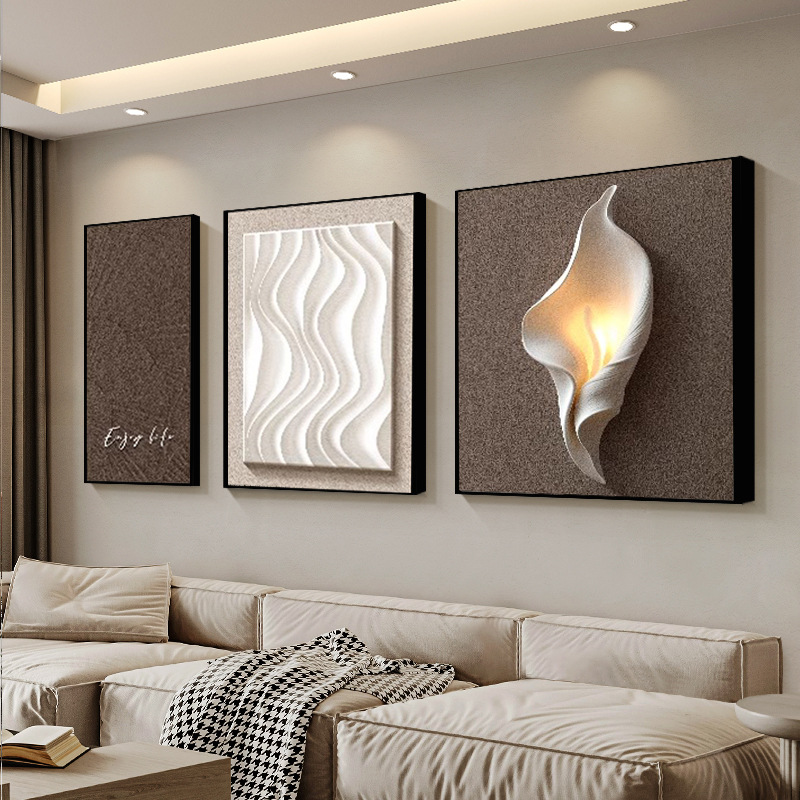 Abstract High-End Living Room Decorative Painting 2025 New Sofa Background Wall Hanging Painting Accessible Luxury Triptych Atmospheric Mural