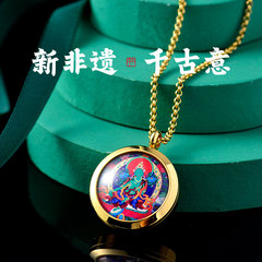 Thangka pendant mini Zakiram Green Tara Huangcai can be opened to hold things for men and women titanium steel Gawu box pendant