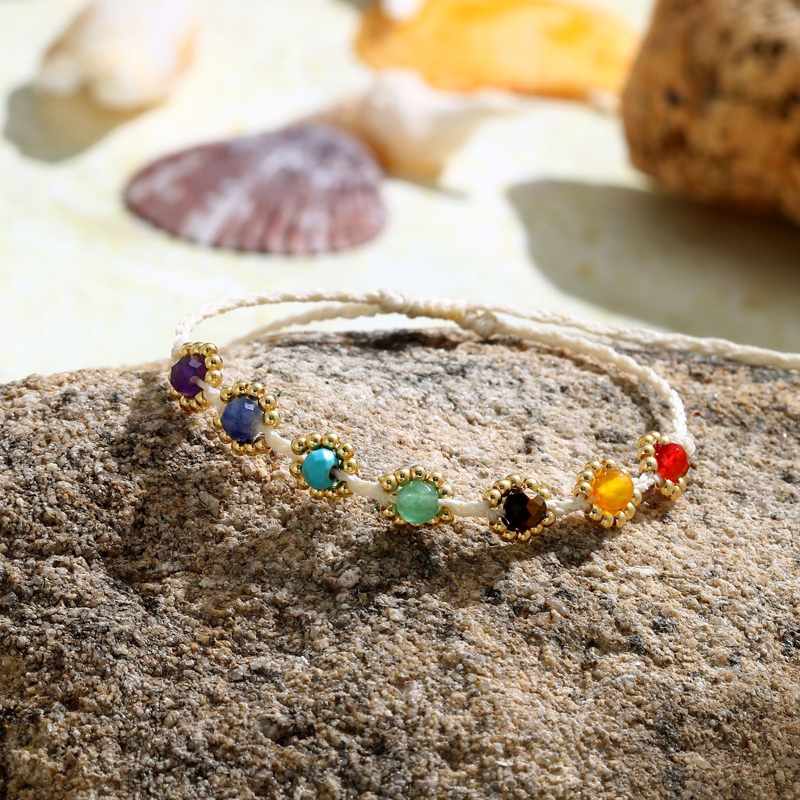 Fashion Flower natural stone rope Copper Bracelets 1 Piece