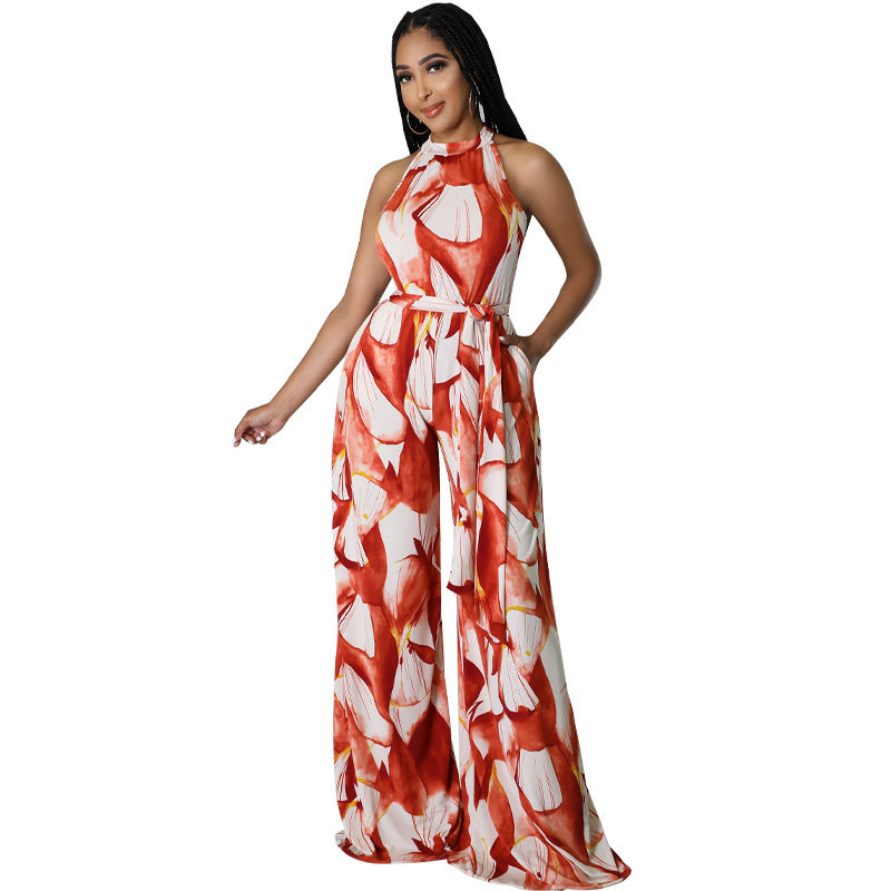 8626 European and American Women's Wide Leg Jumpsuit High Waist Jumpsuit Pants Women's Summer Jumpsuit Fashion Micro-flared Pants