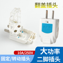 国标两脚插头家用10A两极转动电源插头工程接线插只二项插头批发
