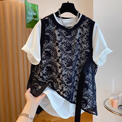 夏の太ったMMの大きいサイズのゆったりしたデザイン感ジャカードレースのベストtシャツ