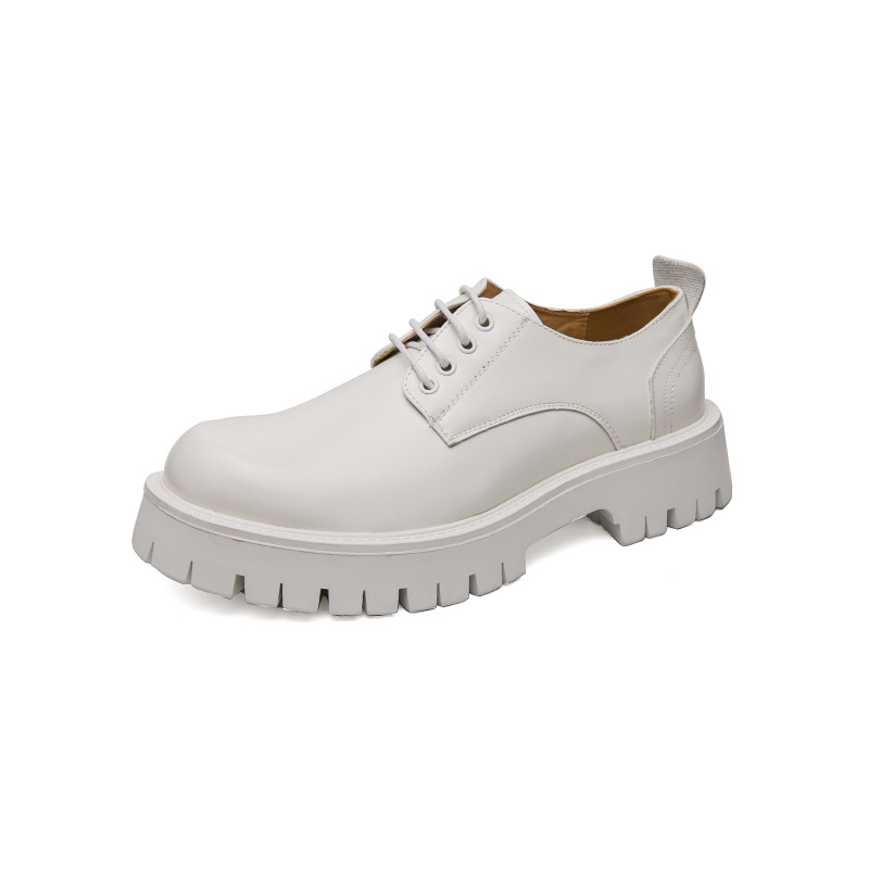 Zapatos de cuero blancos de verano de los hombres de moda retro de bajo-top con cordones zapatos de Punta Grande comercio exterior de fondo grueso punta redonda transpirable zapatos de cuero Casuales