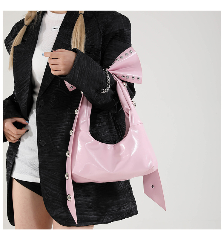 302g Weight Polyester Lining Material Zipper Closure Type Single Shoulder Strap Strap Type Shoulder Bag Bags Type Casual, Daily, Shopping Occasion Pu Leather Material Solid Color, Bow Knot Pattern All Seasons Season Women's Gender Streetwear Style Dumpling Shape Shape Women's Pu Leather Solid Color Bow Knot Streetwear Dumpling Shape Zipper Shoulder Bag 7