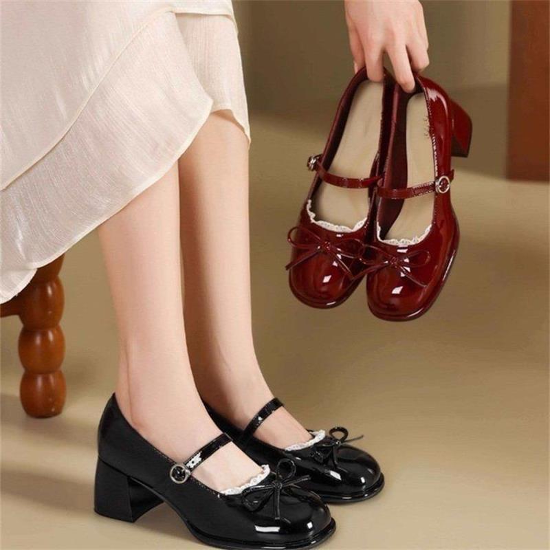 Zapatos de mujer de estilo francés de primavera y verano de 2026 nuevos zapatos de arco grueso con talón de boca superficial para mujeres