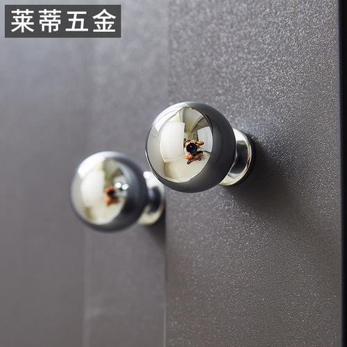 Brass Nordic style modern light luxury round ball silver chrome wardrobe door handle single hole cabinet drawer French handle