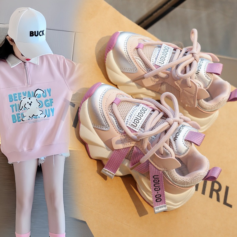 Zapatos deportivos de niñas primavera y otoño 2025 primavera y otoño nuevos zapatos infantiles con suela suave zapatos de padres de niños medianos y mayores zapatos casuales de niñas