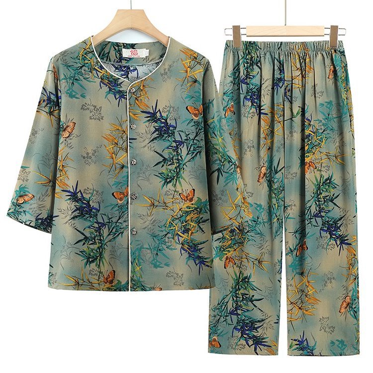 Old people's pure cotton silk suit female mother's mid-sleeve shirt summer loose t-shirt grandma cardigan 60 years old 70 clothes Old people's pure cotton silk suit female mother's mid-sleeve shirt summer loose t-shirt grandma cardigan 60 years old 70 clothes