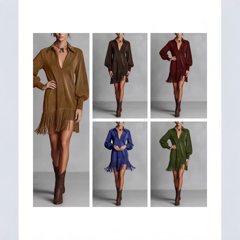Western Style Cross-Border New European and American Style Autumn and Winter Trench Coat, Long-Sleeved Dress, Black Beauty Style