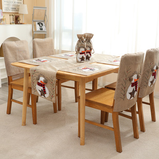 New Christmas Decorative Embroidered Snowman Dining Table Flag Placemat Chair Cover Linen Table Flag Table Mat Chair Back Cover