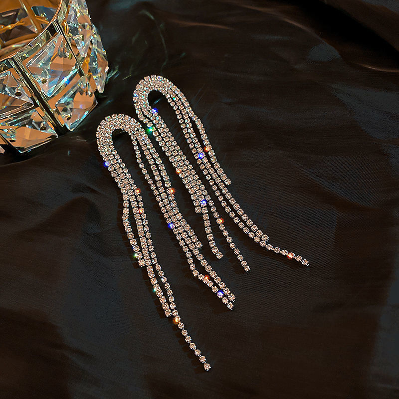 1 Pair Glam Tassel Alloy Inlay Rhinestones Women's Drop Earrings display picture 2