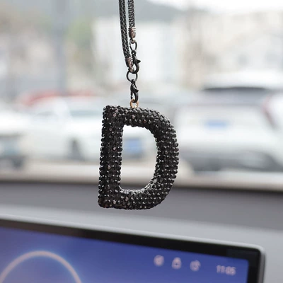 Car hanging, pendant ladies rhinestone car - d-letter-car-pendant-black