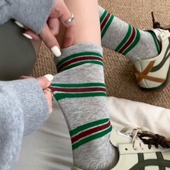 秋季MlU系格雷系小众设计堆堆袜子女百搭中筒袜棉韩版撞色条纹袜