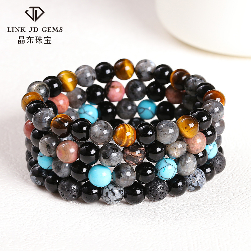 Jingdong Jewelry Natural Black Flash Stone Yellow Tiger Eye Stone Black Stone Mixed String Bracelet Fashion Men's and Women's Bracelet Wholesale