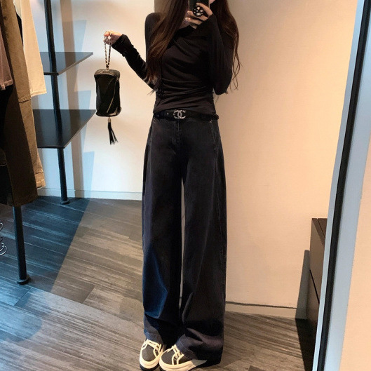 Korean Dongdaemun Women's Heavy-Duty Washed Narrow Wide-Leg Jeans Slimming Straight Pants Korean Dongdaemun Women's Heavy-Duty Washed Narrow Wide-Leg Jeans Slimming Straight Pants