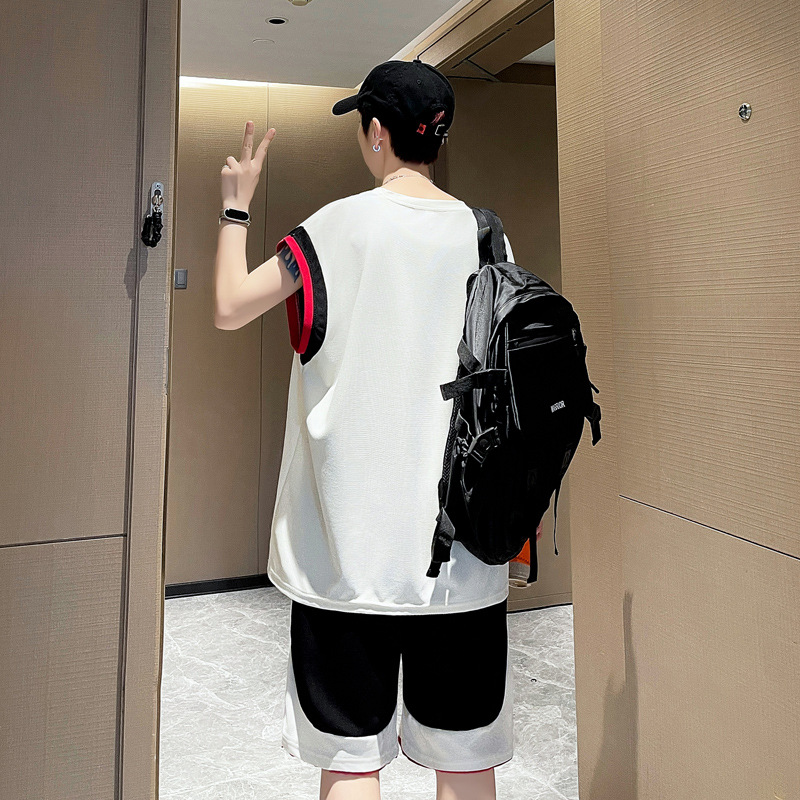 Sleeveless Suit Men's New Summer Casual Sports Breathable Two-Piece Set Trendy Loose Youth Handsome Set