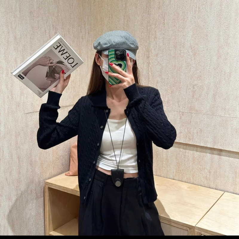 Cross-Border Qr Code Scannable/Ralph Lauren Style Cable Knit Cardigan, Long-Sleeve Women's Top, Versatile Style