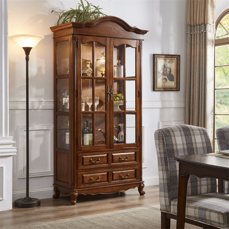 Hot American Style Full Solid Wood Wine Cabinet Storage Cabinet Wall Side Simple Sideboard Display Cabinet Decorative Cabinet Household Glass Cabinet