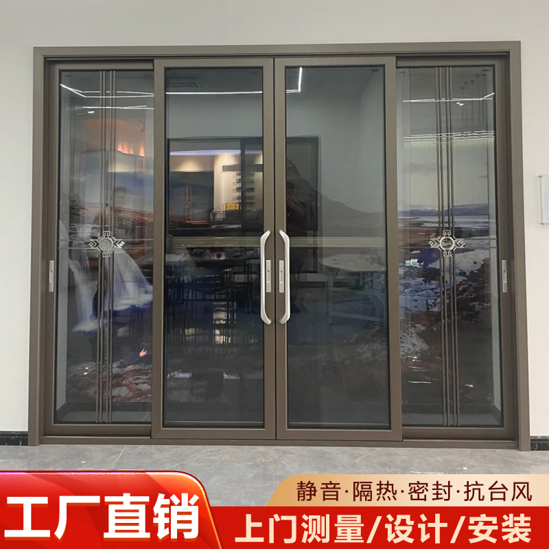 Aluminum Heavy-Duty Sliding Door Kitchen Door Balcony Bathroom Sliding Door Living Room Bathroom Partition Shop Triple Sliding Door