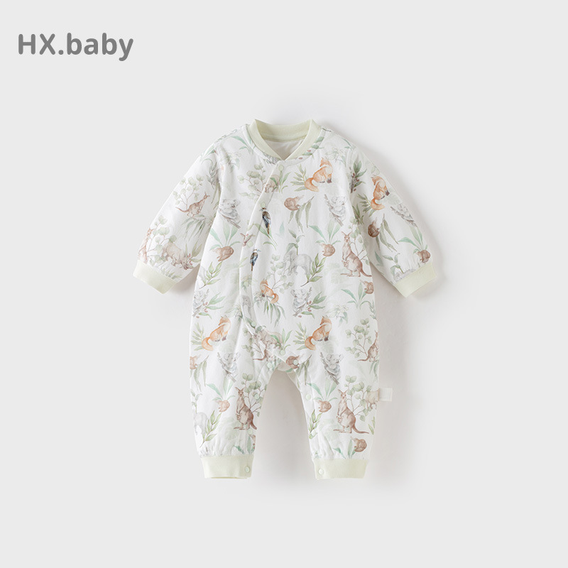 宝宝连体衣秋冬薄棉40g新生儿爬服婴儿保暖无骨A类衣服