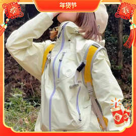 美式复古户外登山连帽冲锋衣外套女韩版宽松春秋新款休闲情侣夹克