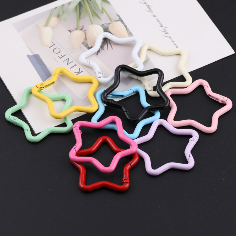 カラフルな塗装五芒星スプリングキーホルダー diy 手作りバッグバックルカラビナジュエリー材料アクセサリー|undefined