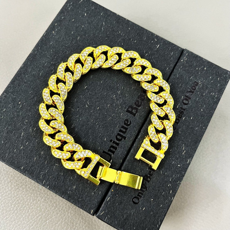 Cross-Border Classic 13mm Cuban Chain Alloy Full Diamond European and American Hip-Hop Style Men's and Women's Bracelet Necklace Watch with Geometry