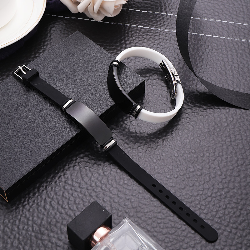 Yiwu Small Commodities Fashionable Versatile Silicone Bracelet Stainless Steel DIY Personalized Custom Engraving Men's Bracelet Wholesale