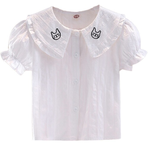 Baby Girl Short Sleeve Top 2025 Summer Korean Style Baby Collar Blouse Children's White Shirt