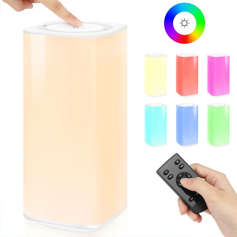 Nuevo control remoto táctil noche luz Pat lámpara dormitorio lámpara de noche creativa colorido faro Amazon caliente