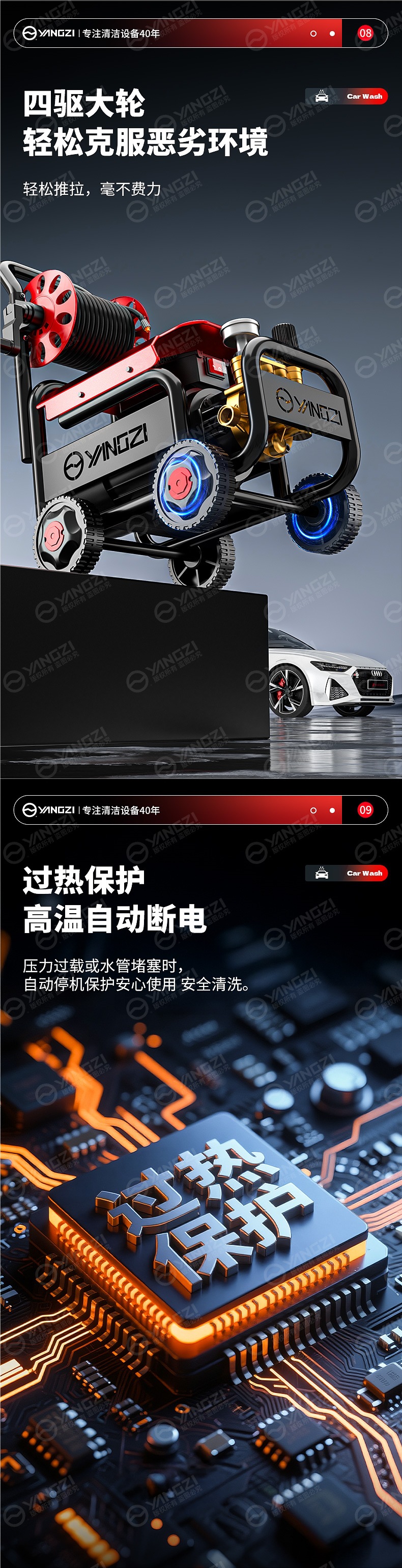 Yangzi Car Washing Machine High-Pressure Water Gun Household 220V Car Brushing Artifact Floor Washing Portable Cleaning Machine High-Power Water Pump