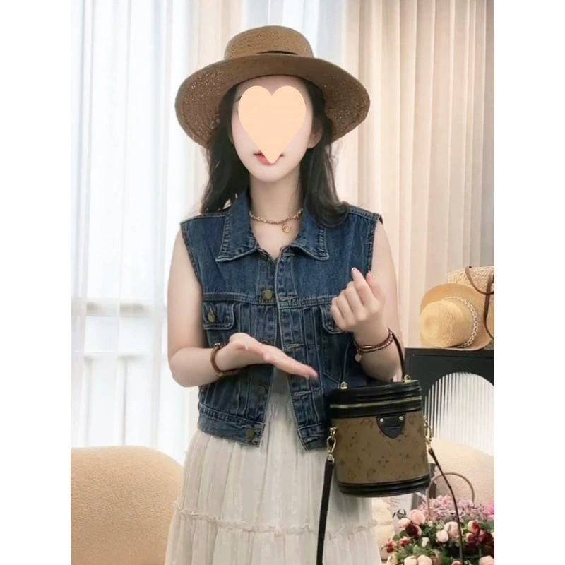 Универсальный жилет без рукавов в стиле ретро, ​​американский джинсовый жилет, новинка лета 2025, короткие свободные короткие рукава