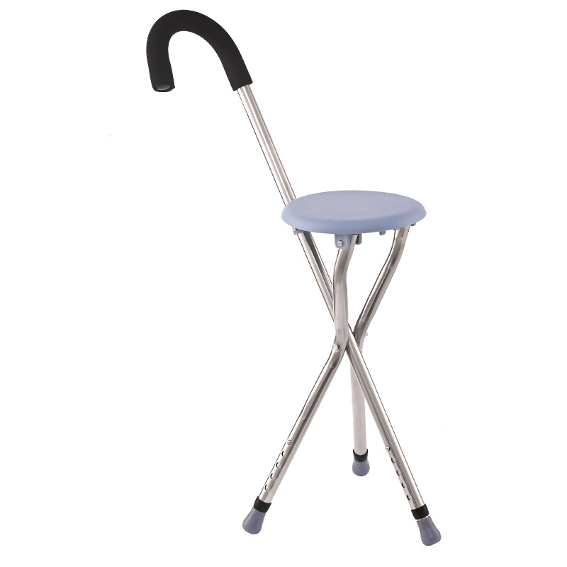 Fábrica al por mayor de acero inoxidable taburete ajustable aleación de aluminio plegable bastón silla con asiento taburete para caminar