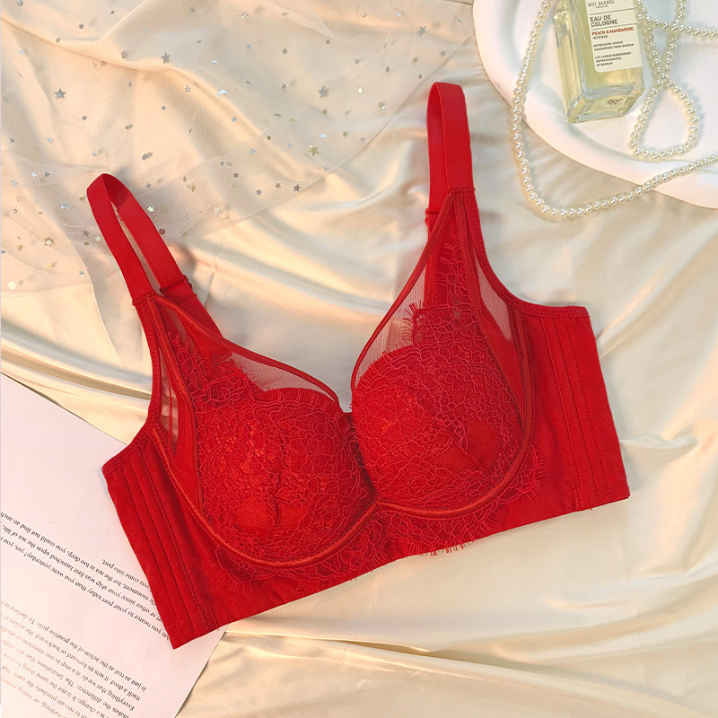 Core Oxygen 69110 Shell Cup Encaje Ropa interior sexy hueca Mujer reunida Sujetador ajustable con anillo de acero suave anti-caída