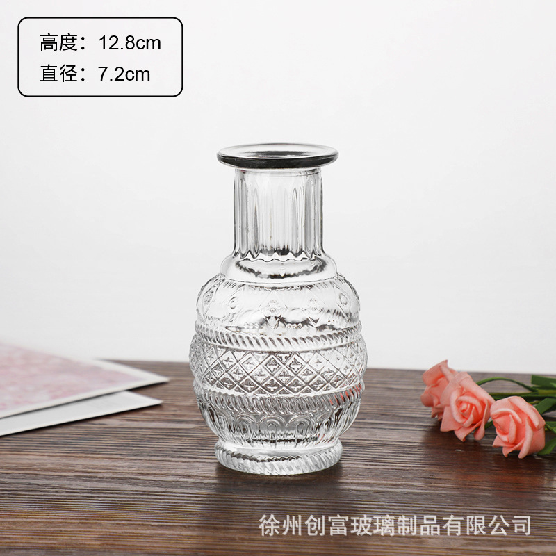 Luz de lujo simple retro mini jarrón de vidrio en vidrio de viento pequeño jarrón de flores flores flores secas flores decoración de oficina