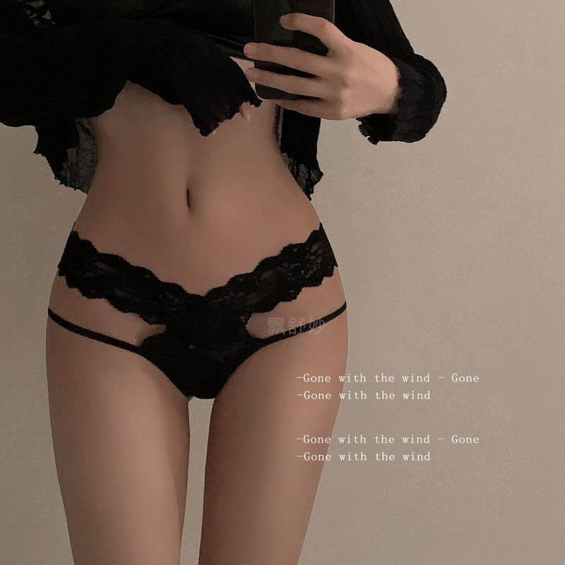 French V-Waist Lace Sexy Temptation Transparent Briefs Cut Out Seamless Low-Waist Pure Desire T-Shaped T-Pants for Women