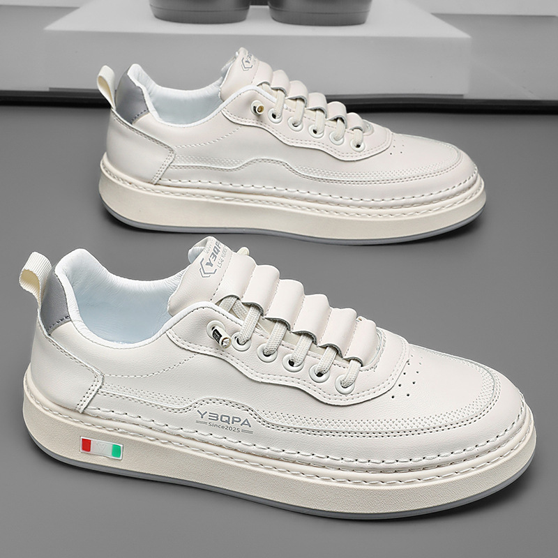 White Sneakers For Men 2025 Spring New Trendy Brand Versatile Slip-On Sports Youth Leather Casual Non-Slip Shoes_voghion.com