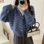 宽松连帽秋冬条纹开衫