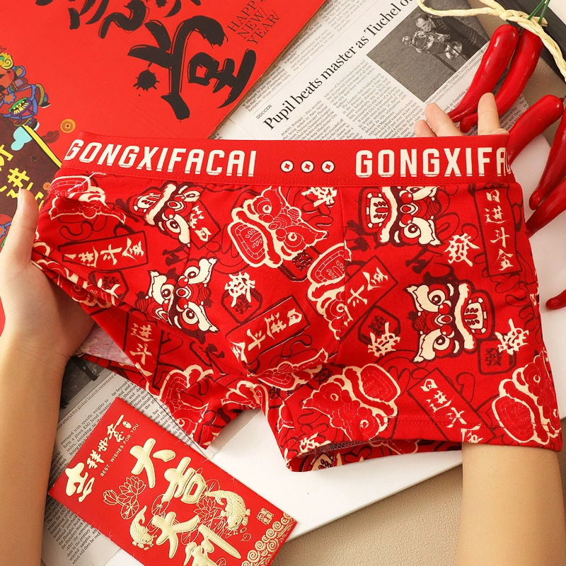 Производители оптовых продаж Hongyun натальный год мужское нижнее белье красный хлопок Новый год