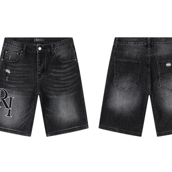 Amiri Letter Print Shorts Pure Cotton Terry Loose Casual Pants Denim Knee-Length Shorts Trendy Versatile Style