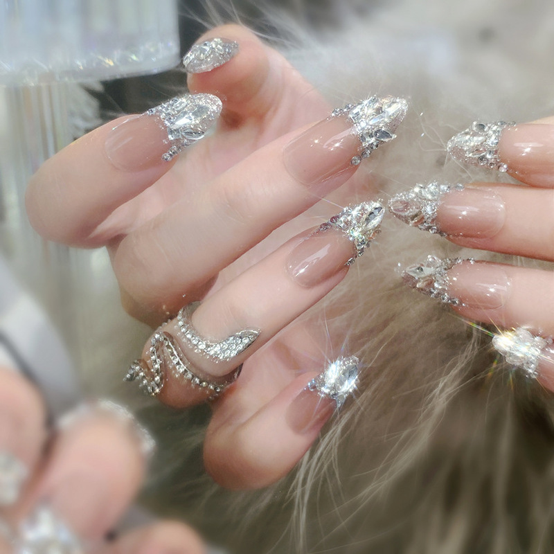 Wear a finished nail nail nail nail piece fake nails fake nails wholesale flash diamond gentle bride nail patch U59