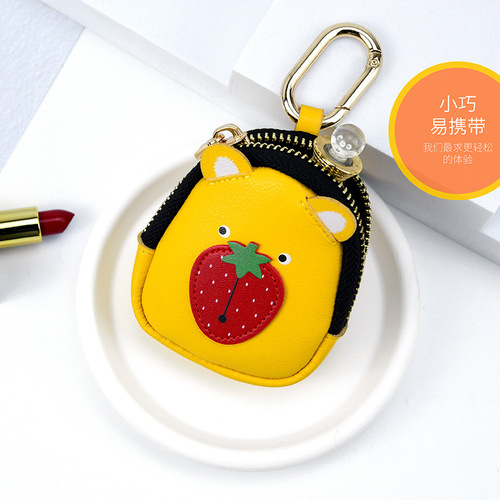 Strawberry Bear Mini Wallet Creative Fashion Leather Coin Purse Small School Bag Lipstick Key Storage Small Gift